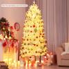 imageGoplus 7ft PreLit White Christmas Tree with Wheels Mobile Hinged Artificial Xmas Tree with 900 Warm White LED Lights 1880 Snow Flocked PVC ampamp PE Tips Rolling Metal Base for Home Office Decoration