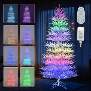 imageGoplus 7ft PreLit Artificial Christmas Tree with 923 Multicolored LED RGB Lights Remote Multiple Lighting Options 820 White Branch Tips Hinged Xmas Twig Tree Home Office Holiday Party Decoration