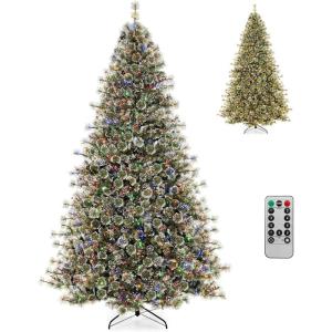 imageGoplus 9ft PreLit Artificial Christmas Tree Hinged Xmas Tree with 360 Quick Power Connector 690 MultiColor ampamp Warm White LED Lights 9 Modes 1714 Pine Needles ampamp PVC Tips Home Office Decoration9 FT