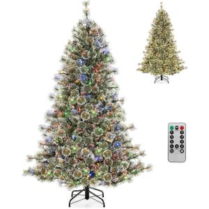 imageGoplus 9ft PreLit Artificial Christmas Tree Hinged Xmas Tree with 360 Quick Power Connector 690 MultiColor ampamp Warm White LED Lights 9 Modes 1714 Pine Needles ampamp PVC Tips Home Office Decoration6 FT
