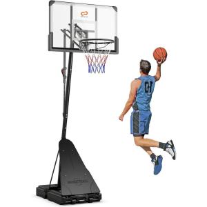imageGoplus Basketball Hoop Outdoor 4910 FT Quickly Height Adjusted Basketball Goal System with 44 Inch PC Backboard Basketball Rebound Wheels for Kids Teens Youth Adults Court Backyard Driveway