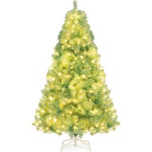 imageGoplus 4FT PreLit Artificial Christmas Tree Hinged Xmas Full Tree with 100 DualColored LED Lights 11 Flash Modes 300 PVC Branch and Foldable Base for Indoor Holiday DecorLime Green