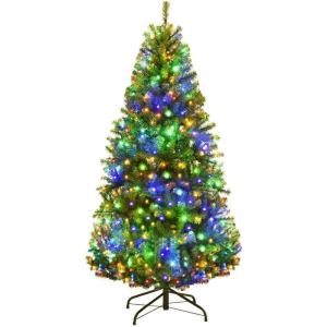 imageGoplus 4FT PreLit Artificial Christmas Tree Hinged Xmas Full Tree with 100 DualColored LED Lights 11 Flash Modes 300 PVC Branch and Foldable Base for Indoor Holiday DecorGreen