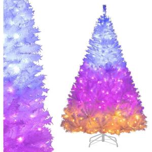 imageGoplus 4FT PreLit Artificial Christmas Tree Hinged Xmas Full Tree with 100 DualColored LED Lights 11 Flash Modes 300 PVC Branch and Foldable Base for Indoor Holiday DecorWhite