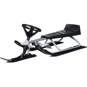 imageGoplus Snow Racer Sled Ski Sled Slider Board with Steering Wheel Twin Brakes Retractable Pull Rope for Kids Age 6 ampamp up Holds Two Children or a TeenagerReinforced versionGray