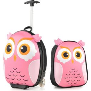 imageGoplus 2PC Kids Carry On Luggage Set 16quot Rolling Suitcase ampamp 12quot Backpack Airline Approved Travel Trolley Luggage with Wheels for Toddlers Children Girls Boys OwlOwl