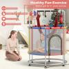 imageGoplus 55quot Toddler Trampoline 6in1 Mini Trampoline for Kids Up to 440LBS wHammock Basketball Hoop Adjustable Gymnastics Bar Rings Punching Bag Safety Net Gift for Boys Girls Age 3RedNavyYellow