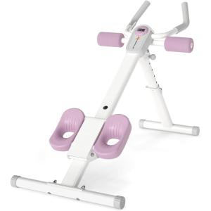 imageGoplus Adjustable Ab Trainer Machine Foldable Ab Workout Equipment with Knee Protection LCD Monitor Home Gym Abdominal Trainer for Stomach Workout Core Strength FitnessPinkWhite