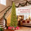 imageGoplus 12 FT Tall PreLit Slim Pencil Christmas Tree Artificial Hinged Xmas Tree with 2840 Branch Tips 1000 Warm White LED Lights Foldable Stand Outdoor Indoor Home Office Holiday Party DecorationStyle D