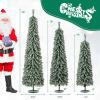 imageGoplus 3 4 5 PreLit Snow Flocked Christmas Tree Set of 3 Slim Pencil Artificial Xmas Trees with 150 Warm White LED Lights 146 Branch Tips Metal Base for Holiday Seasonal Office Home DecorStyleG