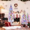 imageGoplus 3 4 5 PreLit Snow Flocked Christmas Tree Set of 3 Slim Pencil Artificial Xmas Trees with 150 Warm White LED Lights 146 Branch Tips Metal Base for Holiday Seasonal Office Home DecorStyleH