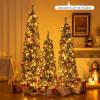 imageGoplus 3 4 5 PreLit Snow Flocked Christmas Tree Set of 3 Slim Pencil Artificial Xmas Trees with 150 Warm White LED Lights 146 Branch Tips Metal Base for Holiday Seasonal Office Home DecorStyleG