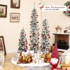 imageGoplus 3 4 5 PreLit Snow Flocked Christmas Tree Set of 3 Slim Pencil Artificial Xmas Trees with 150 Warm White LED Lights 146 Branch Tips Metal Base for Holiday Seasonal Office Home DecorStyleE