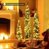 imageGoplus 3 4 5 PreLit Snow Flocked Christmas Tree Set of 3 Slim Pencil Artificial Xmas Trees with 150 Warm White LED Lights 146 Branch Tips Metal Base for Holiday Seasonal Office Home DecorStyleD