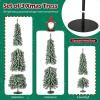 imageGoplus 3 4 5 PreLit Snow Flocked Christmas Tree Set of 3 Slim Pencil Artificial Xmas Trees with 150 Warm White LED Lights 146 Branch Tips Metal Base for Holiday Seasonal Office Home DecorStyleG