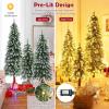 imageGoplus 3 4 5 PreLit Snow Flocked Christmas Tree Set of 3 Slim Pencil Artificial Xmas Trees with 150 Warm White LED Lights 146 Branch Tips Metal Base for Holiday Seasonal Office Home DecorStyleF