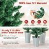 imageGoplus 3 4 5 PreLit Snow Flocked Christmas Tree Set of 3 Slim Pencil Artificial Xmas Trees with 150 Warm White LED Lights 146 Branch Tips Metal Base for Holiday Seasonal Office Home DecorStyleB