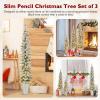 imageGoplus 3 4 5 PreLit Snow Flocked Christmas Tree Set of 3 Slim Pencil Artificial Xmas Trees with 150 Warm White LED Lights 146 Branch Tips Metal Base for Holiday Seasonal Office Home DecorStyleE