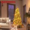 imageGoplus 6 FT PreLit Artificial Christmas Tree Hinged Xmas Tree with 270 Warm White LED Lights 8 Modes 806 Branch Tips Pine Cones Berries Metal Stand Home Office Holiday DecorationPencil Tree5ft