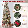 imageGoplus 6 FT PreLit Artificial Christmas Tree Hinged Xmas Tree with 270 Warm White LED Lights 8 Modes 806 Branch Tips Pine Cones Berries Metal Stand Home Office Holiday DecorationPencil Tree7ft