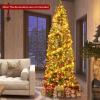 imageGoplus 6 FT PreLit Artificial Christmas Tree Hinged Xmas Tree with 270 Warm White LED Lights 8 Modes 806 Branch Tips Pine Cones Berries Metal Stand Home Office Holiday DecorationPencil Tree7ft