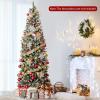 imageGoplus 6 FT PreLit Artificial Christmas Tree Hinged Xmas Tree with 270 Warm White LED Lights 8 Modes 806 Branch Tips Pine Cones Berries Metal Stand Home Office Holiday DecorationPencil Tree7ft
