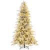 imageGoplus 7 FT PreLit Snow Flocked Christmas Tree Artificial Hinged Xmas Tree with 820 PE ampamp PVC Mixed Branch Tips 340 Warm White LED Lights Foldable Metal Base Home Office DecorationSnowy