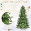 imageGoplus 7 FT PreLit Snow Flocked Christmas Tree Artificial Hinged Xmas Tree with 820 PE ampamp PVC Mixed Branch Tips 340 Warm White LED Lights Foldable Metal Base Home Office DecorationGreen