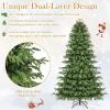 imageGoplus 7 FT PreLit Snow Flocked Christmas Tree Artificial Hinged Xmas Tree with 820 PE ampamp PVC Mixed Branch Tips 340 Warm White LED Lights Foldable Metal Base Home Office DecorationGreen