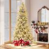 imageGoplus 7 FT PreLit Snow Flocked Christmas Tree Artificial Hinged Xmas Tree with 820 PE ampamp PVC Mixed Branch Tips 340 Warm White LED Lights Foldable Metal Base Home Office DecorationSnowy