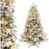 imageGoplus 7 FT PreLit Snow Flocked Christmas Tree Artificial Hinged Xmas Tree with 820 PE ampamp PVC Mixed Branch Tips 340 Warm White LED Lights Foldable Metal Base Home Office DecorationWarm White