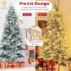 imageGoplus 7 FT PreLit Snow Flocked Christmas Tree Artificial Hinged Xmas Tree with 820 PE ampamp PVC Mixed Branch Tips 340 Warm White LED Lights Foldable Metal Base Home Office DecorationWarm White