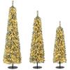 imageGoplus 3 4 5 PreLit Snow Flocked Christmas Tree Set of 3 Slim Pencil Artificial Xmas Trees with 150 Warm White LED Lights 146 Branch Tips Metal Base for Holiday Seasonal Office Home DecorStyleG