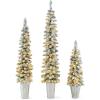 imageGoplus 3 4 5 PreLit Snow Flocked Christmas Tree Set of 3 Slim Pencil Artificial Xmas Trees with 150 Warm White LED Lights 146 Branch Tips Metal Base for Holiday Seasonal Office Home DecorStyleE
