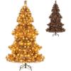 imageGoplus 6 FT PreLit Artificial Christmas Tree Hinged ChocolateColor Xmas Tree with 493 Pine Needles ampamp PVC Tips 200 Warm White LED Lights Pine Cones Metal Stand Home Office DecorationChocolate