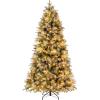 imageGoplus 6 FT PreLit Artificial Christmas Tree Hinged Xmas Tree with 270 Warm White LED Lights 8 Modes 806 Branch Tips Pine Cones Berries Metal Stand Home Office Holiday DecorationFull Tree7ft