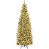 imageGoplus 6 FT PreLit Artificial Christmas Tree Hinged Xmas Tree with 270 Warm White LED Lights 8 Modes 806 Branch Tips Pine Cones Berries Metal Stand Home Office Holiday DecorationPencil Tree7ft
