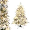 imageGoplus 7 FT PreLit Snow Flocked Christmas Tree Artificial Hinged Xmas Tree with 820 PE ampamp PVC Mixed Branch Tips 340 Warm White LED Lights Foldable Metal Base Home Office DecorationWarm White