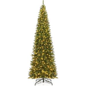 imageGoplus 12 FT Tall PreLit Slim Pencil Christmas Tree Artificial Hinged Xmas Tree with 2840 Branch Tips 1000 Warm White LED Lights Foldable Stand Outdoor Indoor Home Office Holiday Party DecorationStyle A