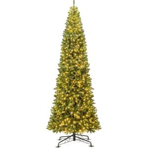 imageGoplus 12 FT Tall PreLit Slim Pencil Christmas Tree Artificial Hinged Xmas Tree with 2840 Branch Tips 1000 Warm White LED Lights Foldable Stand Outdoor Indoor Home Office Holiday Party DecorationStyle C