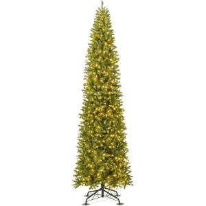 imageGoplus 12 FT Tall PreLit Slim Pencil Christmas Tree Artificial Hinged Xmas Tree with 2840 Branch Tips 1000 Warm White LED Lights Foldable Stand Outdoor Indoor Home Office Holiday Party DecorationStyle D