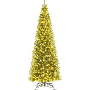 imageGoplus 12 FT Tall PreLit Slim Pencil Christmas Tree Artificial Hinged Xmas Tree with 2840 Branch Tips 1000 Warm White LED Lights Foldable Stand Outdoor Indoor Home Office Holiday Party DecorationStyle B