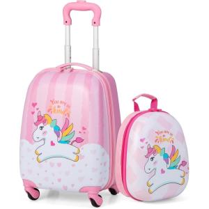 imageGoplus 2PC Kids Luggage 12quot ampamp 16quot Kids Carry On Luggage Set with 4 Spinner Wheels Lightweight Rolling Spinner Suitcase for Children Toddlers Boys and Girls TravelPink
