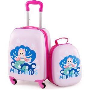 imageGoplus 2PC Kids Luggage 12quot ampamp 16quot Kids Carry On Luggage Set with 4 Spinner Wheels Lightweight Rolling Spinner Suitcase for Children Toddlers Boys and Girls TravelMermaid