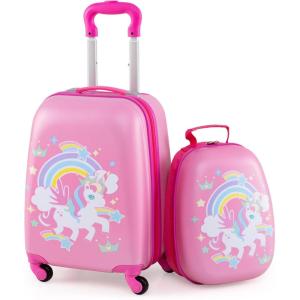 imageGoplus 2PC Kids Luggage 12quot ampamp 16quot Kids Carry On Luggage Set with 4 Spinner Wheels Lightweight Rolling Spinner Suitcase for Children Toddlers Boys and Girls TravelRose Unicorn