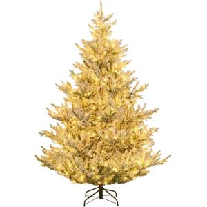 imageGoplus 6 FT PreLit Artificial Christmas Tree Hinged Xmas Tree with 830 PVC ampamp PE Mixed Branch Tips 260 Warm White LED Lights 8 Modes Foldable Metal Stand Home Office Holiday DecorationModel C7ft