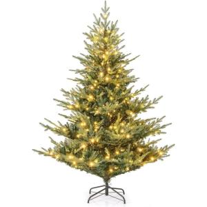 imageGoplus 6 FT PreLit Artificial Christmas Tree Hinged Xmas Tree with 830 PVC ampamp PE Mixed Branch Tips 260 Warm White LED Lights 8 Modes Foldable Metal Stand Home Office Holiday DecorationModel D6ft