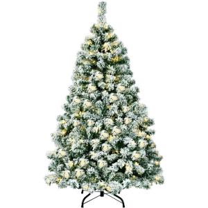imageGoplus 6 FT PreLit Artificial Christmas Tree Remote Control Xmas Tree with 700 Warm White LED Lights 3 Modes Timer Hinges 680 Branch Tips Foldable Metal Stand Home Office Holiday DecorationSnowy