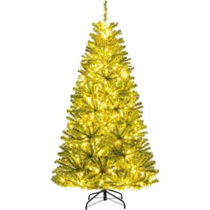 imageGoplus 6 FT PreLit Artificial Christmas Tree Remote Control Xmas Tree with 700 Warm White LED Lights 3 Modes Timer Hinges 680 Branch Tips Foldable Metal Stand Home Office Holiday DecorationGreen