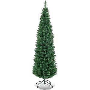 imageGoplus 6ft PreLit Pencil Christmas Tree Artificial Slim Xmas Tree with 180 WarmWhite LED Lights 390 Branch Tips Foldable Metal Stand for Home Office Indoor Holiday DecorGreen